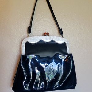 Vintage black n white vinyl lucite handbag